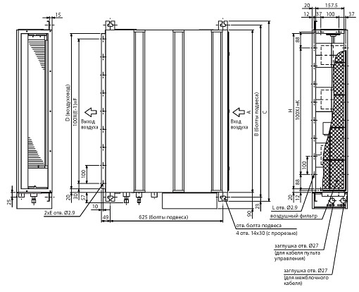 Размеры внутренних блоков Mitsubishi Electric Размеры внутренних блоков Mitsubishi Electric